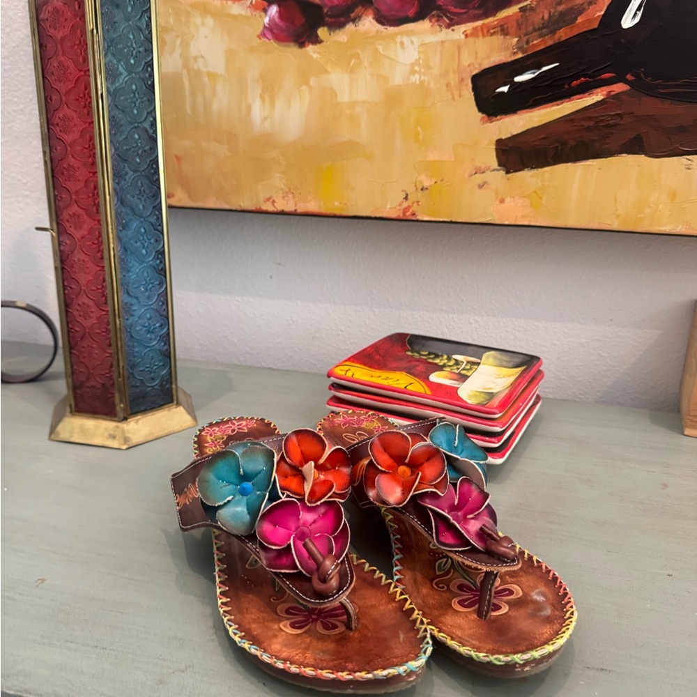 Red and Pink Bohemian Thong Sandals